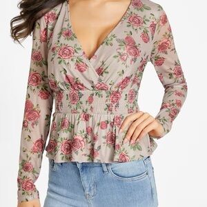 Guess Diamante Semi-Sheer Top floral roses